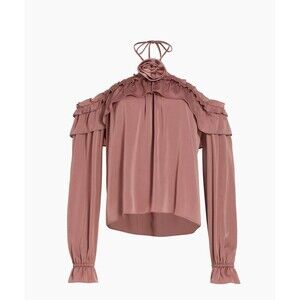 Wayf Women’s Head Over Heels Satin Long-Sleeve Top Size Small Mauve Pink New